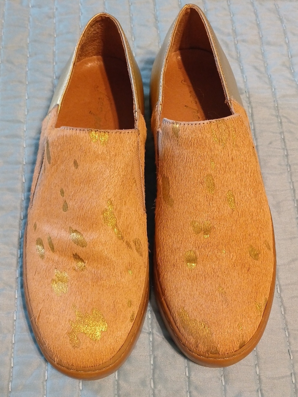 FREE PEOPLE  Calfhair Slip-On Sneakers with Gold Foil Accents